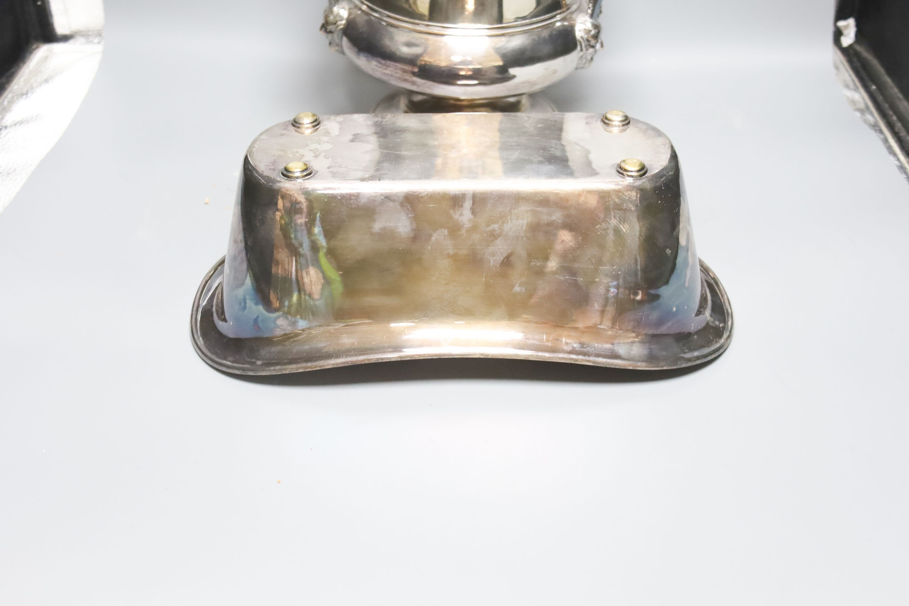 An early Victorian silver plated wine cooler and a Victorian plated knife tray 25cm